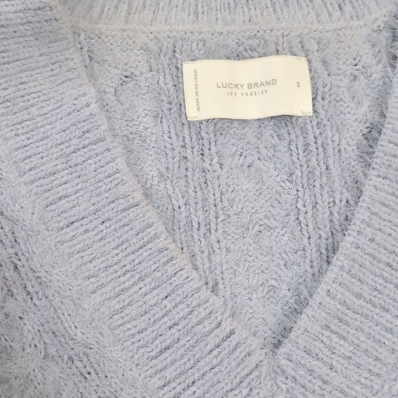 Lucky Brand V-Neck Relaxed Fit Eyelash Sweater softer-than-soft sz S blue cable - Picture 10 of 11